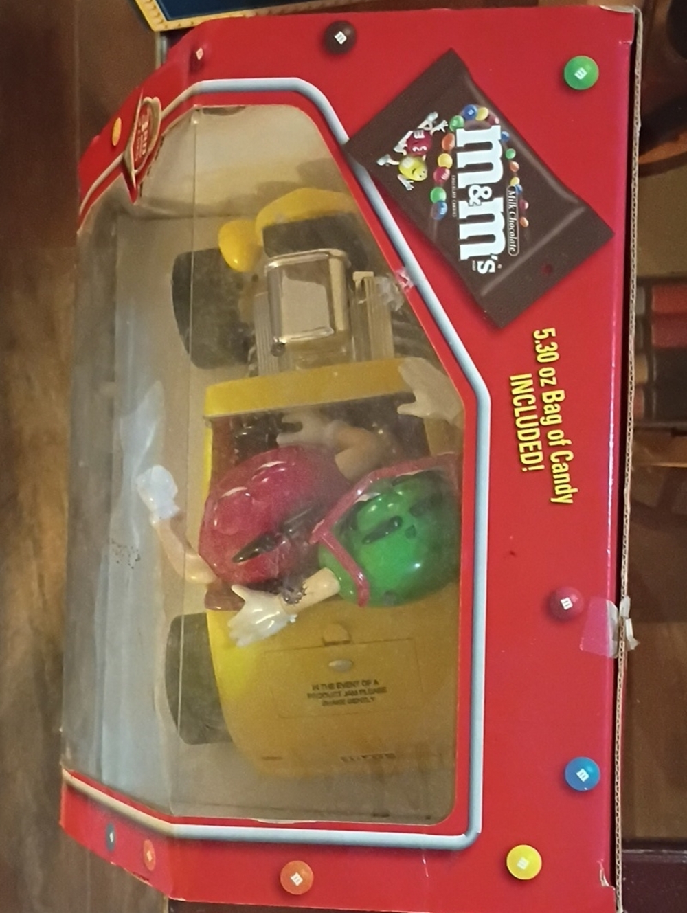 M&M'S Yellow Candy Car with Red and Green M&M Figures